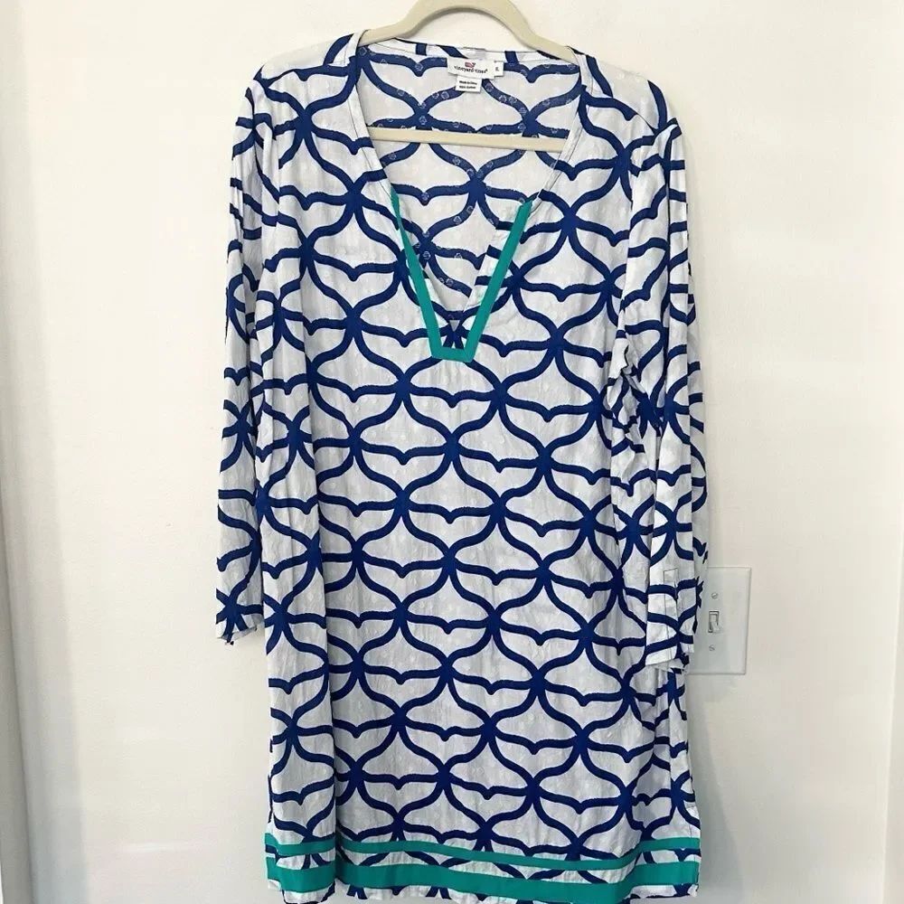 Vineyard Vines Cotton Swiss Dot Lattice Print Shift Tunic Dress XL